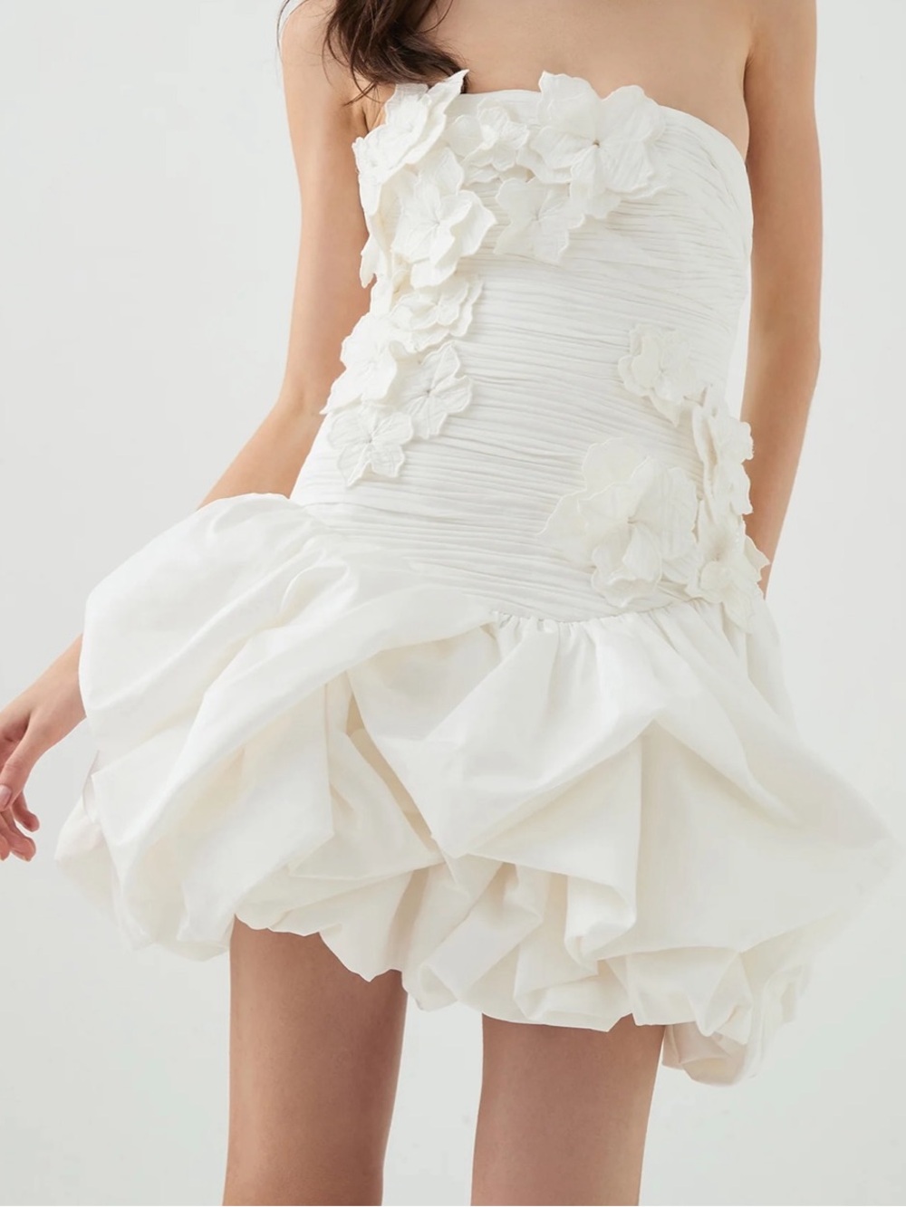 Aje White Strapless Flower Appliqué Mini Dress